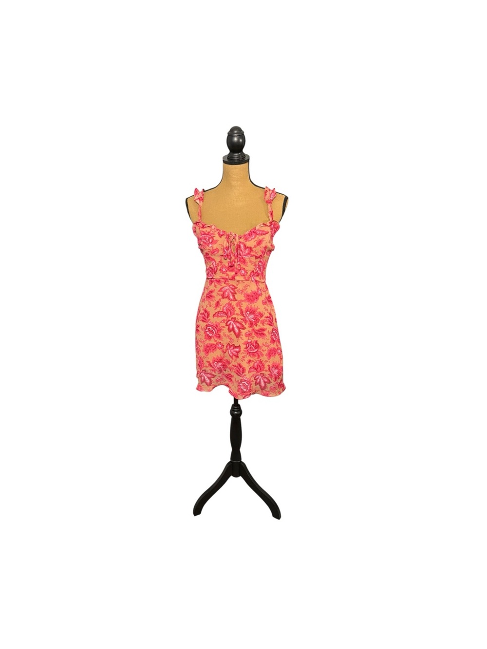 White Fox Sweet Fling Dress Small Pink Floral Corset Mini Ruffle Cottagecore